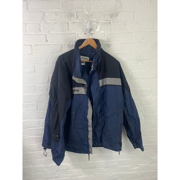 Columbia Colorblock Full Zip Windbreaker Jacket Long Sleeve Blue/Black Size XL - Picture 1 of 5